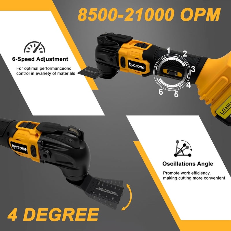 byczone Cordless Oscillating Multitool Compatible with DeWalt 20V Max Battery, Tool Only, 6 Speeds 8,500-21,000 RPM, Bulit-in LED Light, 22 Accessories, Oscillating Power Tools for Scraping Cutting Sanding - Image 4